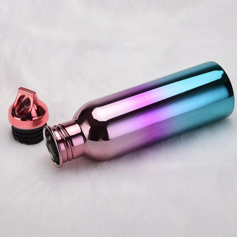 2024 New Stainless Steel Sports Water Bottle Electroplating Colorful Gradient Outdoor Water Cup Portable Large Capacity Cup