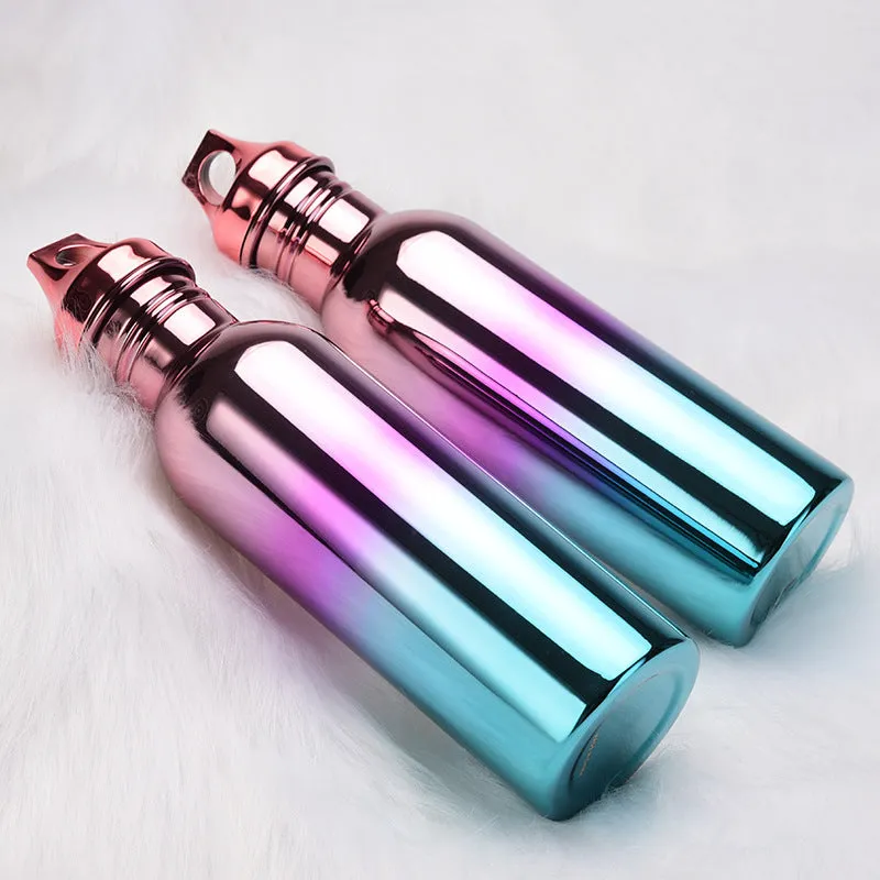 2024 New Stainless Steel Sports Water Bottle Electroplating Colorful Gradient Outdoor Water Cup Portable Large Capacity Cup