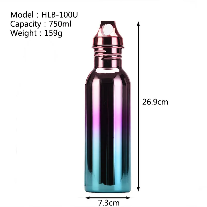 2024 New Stainless Steel Sports Water Bottle Electroplating Colorful Gradient Outdoor Water Cup Portable Large Capacity Cup