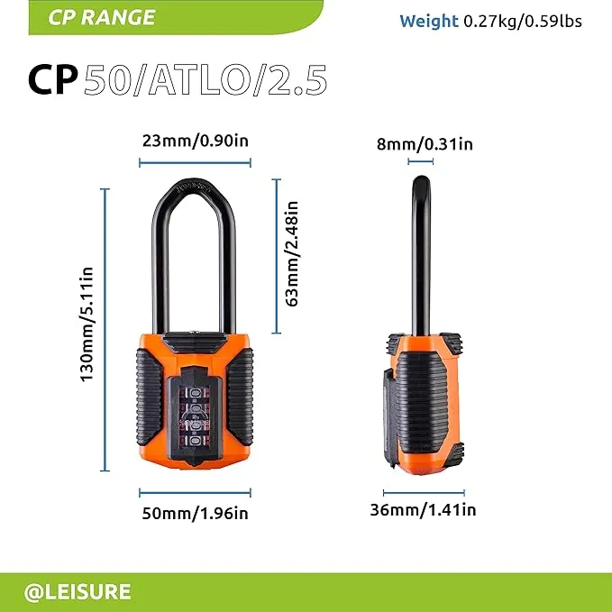 All Terrain Long Shackle Combination Padlock | All Weather | 4-Wheel | CP50ATL/2.5