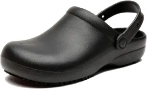 Unisex Anti-Slip Chef Clog Oil Water Resistant Work Shoes Flats, Black, 10 Women/9 Men