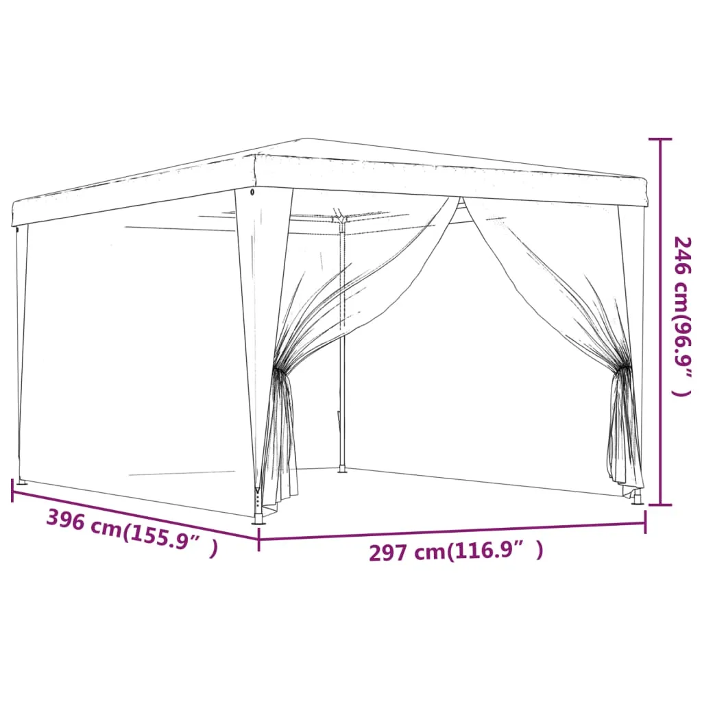 vidaXL Party Tent with 4 Mesh Sidewalls Blue 3x4 m HDPE