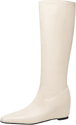 Women's Leather Flat Knee High Boots Fashion Comfort Pointed Toe Pull-on Anti-slip Soft Bottom Riding Boots for Party Dress Knight Boots