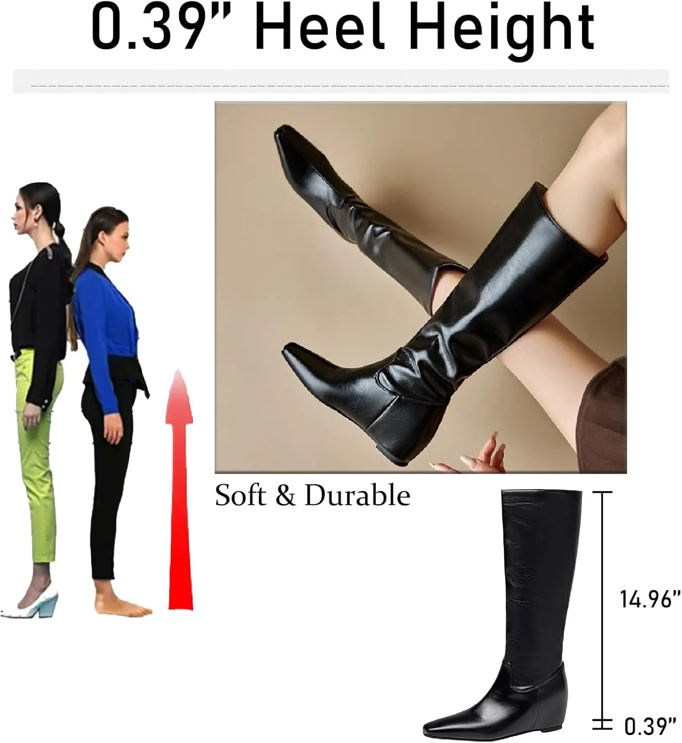 Women's Leather Flat Knee High Boots Fashion Comfort Pointed Toe Pull-on Anti-slip Soft Bottom Riding Boots for Party Dress Knight Boots